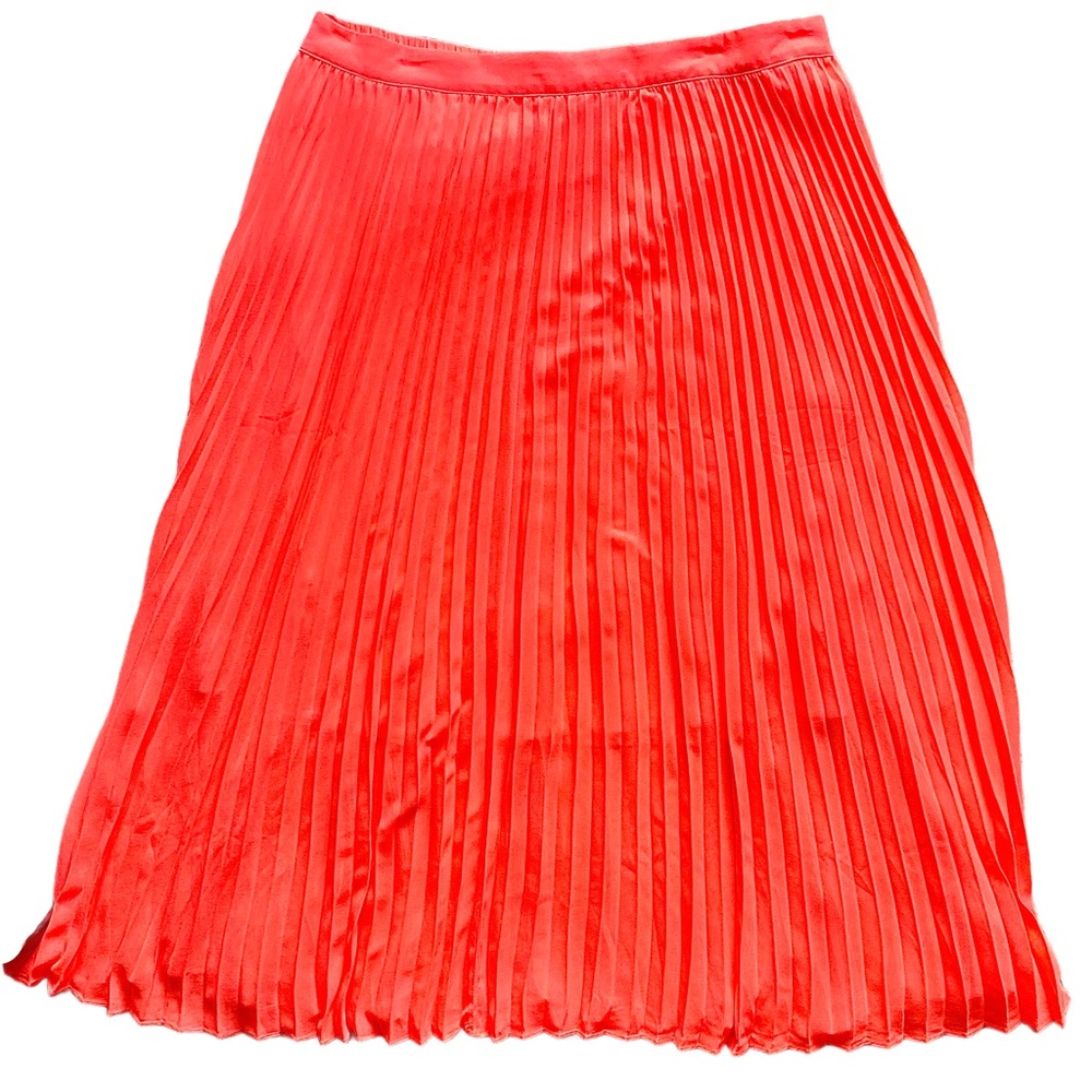 Neon Orange A-Line Pleated Half Lined Skirt with an Half Elastic Waist Band